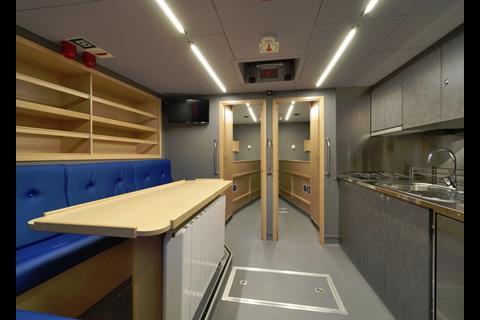 The vessel has a galley mess area with seating for four